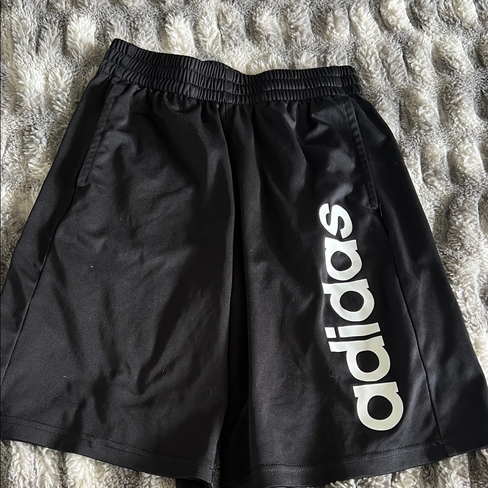 adidas Black Athletic Shorts with White Vertical Logo